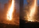 沈阳高压电线被雷击中发生闪爆引燃草坪起火 瞬间火花四溅