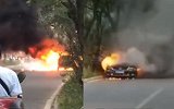 恐怖！广西桂林一小车路边爆燃烧成火球 夫妻俩跳车逃生