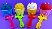 用铲子挖开彩色冰激凌杯，里面藏着神秘惊喜，打开后是小怪兽玩偶