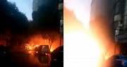 嘭嘭嘭！火光冲天爆炸声不断 居民楼突发大火楼下车被烧成铁架