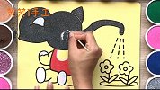 手动DIY沙画，小象用象鼻子给花浇水