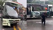 泸州一公交车与大货车相撞，车头一侧被撞烂 20余人被紧急送医