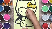 沙画穿着披风的凯蒂猫，做法非常简单，幼儿手工DIY