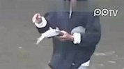 超牛老外眼明手快以石捕鱼