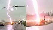 巨型闪电击中地火花四溅冒白烟 目击者：就在百米外 又怕又激动