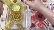 黄色VS红色彩妆指甲油、史莱姆、闪粉给透泰染色，无硼砂