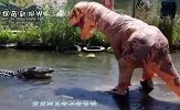 饲养员假扮“恐龙”，恶搞池中的鳄鱼，没想到结局竟是这样！