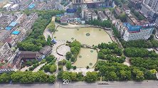 航拍衡阳老城区“袖珍”公园——莲湖广场