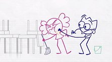 铅笔动画，刺头铅笔人不小心砸中扫地的女孩，该怎样去道歉呢？