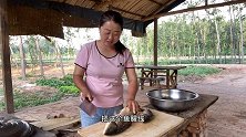 深潭捉回黄金大鲤鱼，小亚用大铁锅炖2小时，孩子吃得赞不绝口