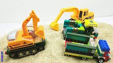 挖掘机和翻斗车装载沙土 工程车模拟施工视频