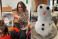 美国佛罗里达州一老师让妹妹邮寄雪人给没见过雪的学生
