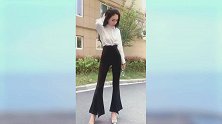 高腰喇叭裤好显腿长，小姐姐这身搭配很潮流