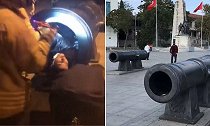 土耳其：尴尬！爬进古董大炮里拍照被卡住，男子被消防员解救