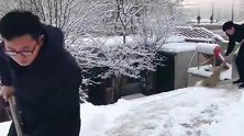 鹏鹏来帮舅舅家扫雪，舅舅从雪里拔出啥美食？吃着真过瘾