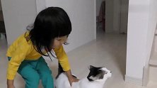 小女娃酷爱撸猫，家里的喵被撸的好惨，一脸生无可恋，还不敢反抗