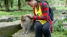小姐姐温柔地给猴子做腿部按摩，这享受的表情看起来真销魂！