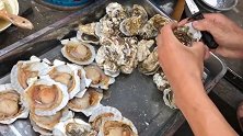 十五个扇贝、20个生蚝，阿远烤扇贝很拿手，连老妈都吃了仨