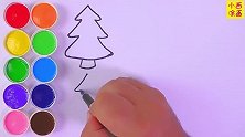 亲子绘画涂色本，圣诞树简笔绘画涂色，早教色彩认知提高创意思维