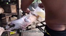 大叔把猪烤熟带到摊上卖，一份切上两块肉，一只猪能卖一整天！