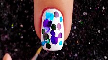 日系蓝绿紫幻彩花纹时尚美甲指甲教程diy