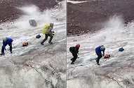 俄罗斯厄尔布鲁士山上巨石滚落 登山者纷纷逃跑躲避