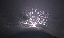 火山“上行闪电”发生瞬间：闪电形如树枝 绽放火树银花