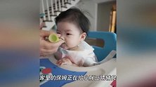 程晓玥庆祝女儿满半岁，胖豆开始吃辅食，白白胖胖模样太喜人