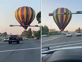 美国：德克萨斯州一个热气球紧急降落在繁忙公路上