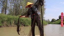 小军中秋节撒网运气真好，每次收网全是大鱼，鱼太多想送人没人要