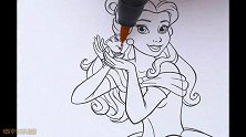 儿童涂色认识颜色：给《美女与野兽》的贝儿公主涂上颜色
