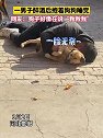 河北邯郸：男子喝醉酒后躺在地上抱着狗狗开始睡觉