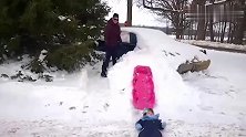 宝宝看到爸爸一巴掌拍到雪里，接下来宝宝的反应太可爱了