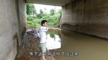 小伙来桥洞放渔网，抓了一条红色的鱼，高兴坏了