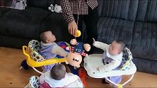 爸妈不在家把三胞胎宝宝扔给爷爷看，爷爷直接开启钓鱼模式看孩子