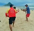 巴西：海滩上一名男子与人打架时用一只小鳄鱼当做武器