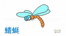 动物简笔画大全，画一只蓝色翅膀的蜻蜓简笔画