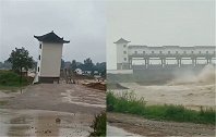 可怕！山东董家沟大坝被洪水冲垮 实拍多个房屋倒塌