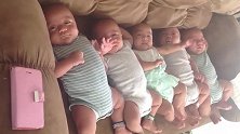 5胞胎宝宝们长得太像了，连妈妈都怕认错了，给他们戴上脚环区分