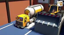 认识挖掘机、叉车、搅拌车、挖掘机、吊车等10种工程车动画片