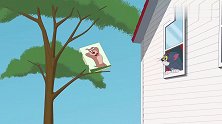 猫和老鼠：汤姆把画作弄到树上，他伸手去够，杰瑞趁机破坏