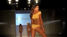 KOA泳装内衣走秀，长腿模特，很甜美，比基尼配渔网裤