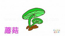 植物简笔画大全，画两个绿色蘑菇简笔画