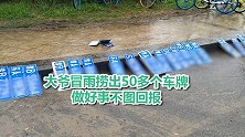 开封车友看过来！大爷冒雨捡了50多个车牌，他儿子在原地等失主