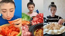 气质美女吃驴打滚，看着就很美味啊