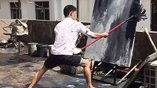 绘画的最高境界在于，用拖把也能画出一幅山水画，太厉害了。