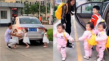 三胞胎取名真善美 爸爸上班追车跑