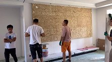 悬空石材电视墙安装过程，瓦工干不了这个活