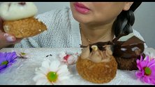 小姐姐面前是超多奶油的大泡芙呀，吃一口满满的幸福