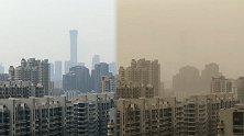 50秒直击北京大风沙尘：地标建筑隐于黄沙 昆明湖湖面惊涛拍岸